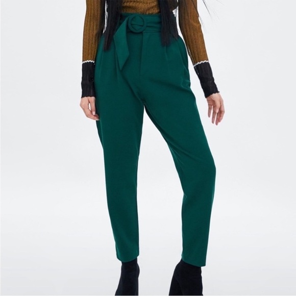 Trafaluc Collection Zara High Waist Belted Pants Green - Picture 3 of 12